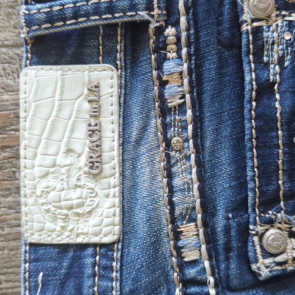 GRACE in LA girls bootcut jeans blingy embroidered faux flap back pockets sz 8 - Picture 4 of 14